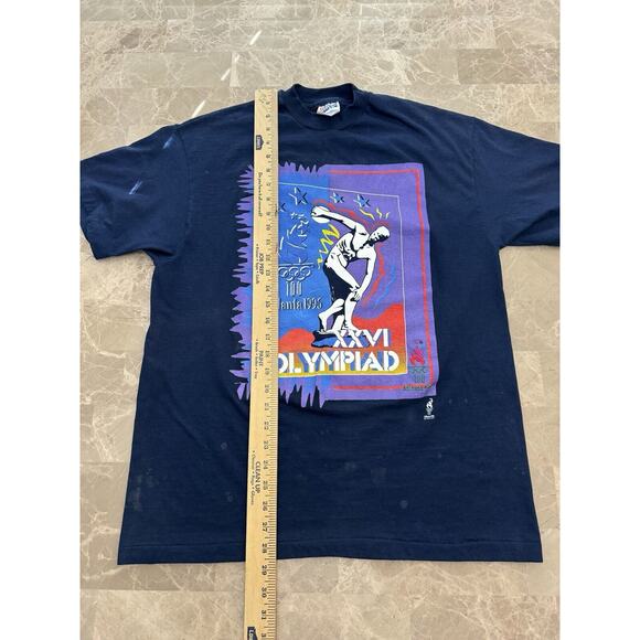 Atlanta Olympics 1996 Vintage Navy Blue T-Shirt Tee Size L Olympiad - Picture 9 of 11